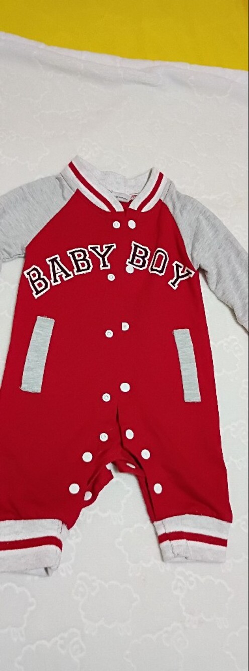 & Other Stories Red and Gray 'Baby Boy' Snap Romper